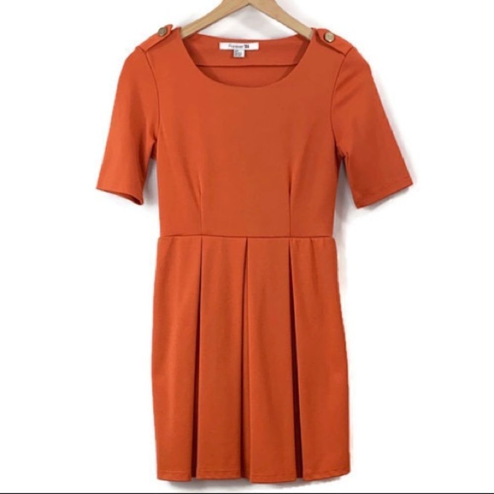 Forever 21 Orange Pleated Dress with Gold Accents